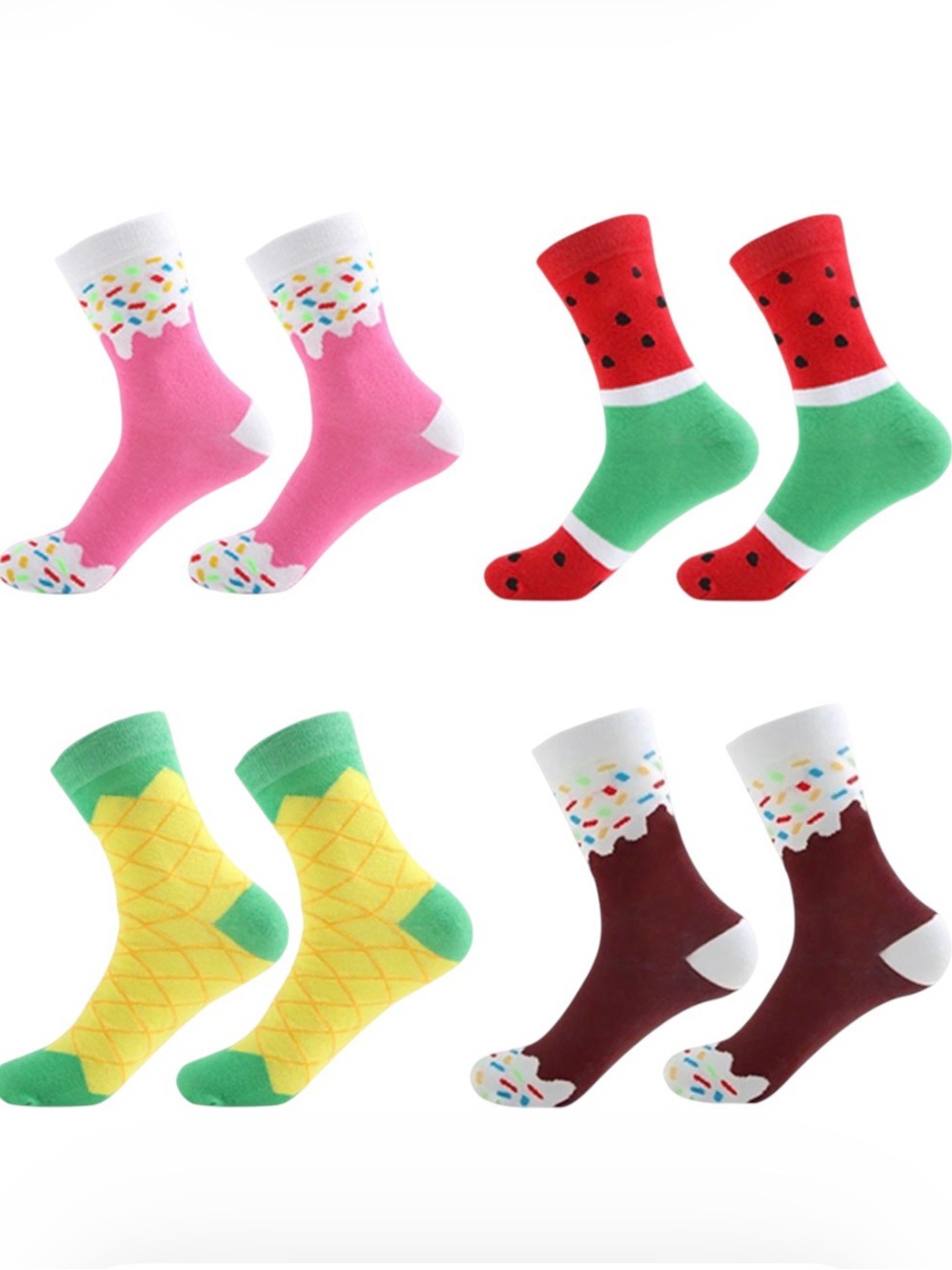 4PK Novelty Fruit & Dessert Crew Socks NIP BUY NOW PRICE - Picture 1 of 5